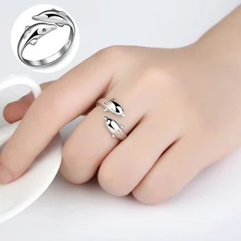 

Double Dolphin silver color Color Adjustable Rings for Women Fashion Cute Party Charm Female Engagement