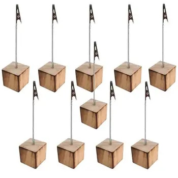 

10pcs Wooden Card Holder Stand Wood Stump Wedding Party Reception Place Number Name Table Menu Picture Photo Clip Card Holder