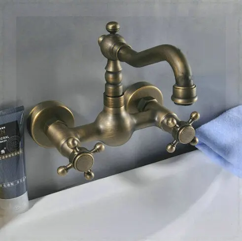Wall Mounted Antique Brass Finish Faucet Kitchen Sink Bathroom basin Mixer Tap crane wall mount sensor faucet | Обустройство дома