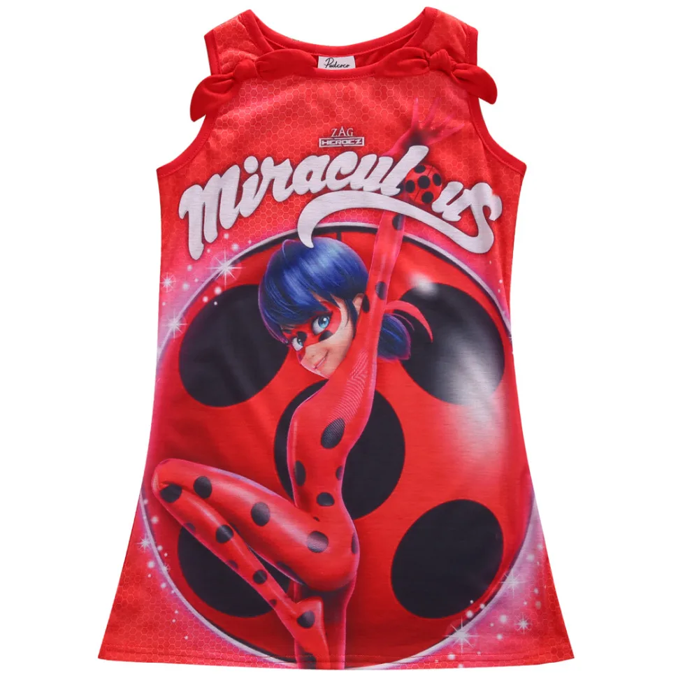 

New Kids Girls Dress Miraculous Ladybug Fancy Dress Graphic Cotton Tee T-Shirt Dress