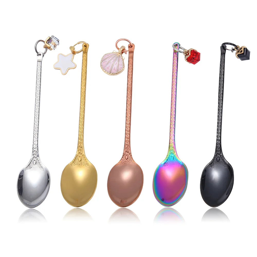 

5Pcs Stainless Steel Cartoon Coffee Spoon with earring Creative Milk Coffee Spoon Ice Cream Candy Teaspoon accessories