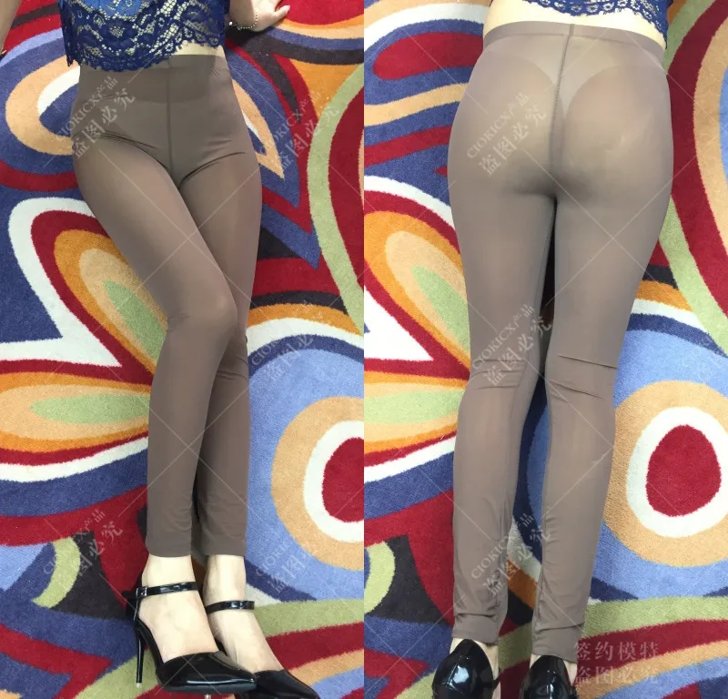 Ультра тонкие прозрачные женские леггинсы, сексуальные прозрачные штаны для девушек, эротическое белье, Клубная одежда, женские Стрейчевые штаны для ночного клуба - Цвет: coffee DZ-07