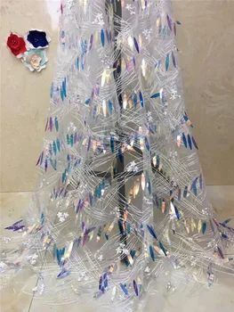 

african net lace fabric with sequins Pretty Hot sell YG-440 embroidered tulle mesh lace fabric