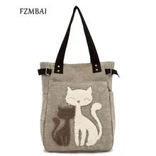 FZMBAI 2017 Fashion Women s Handbag Cute Cat Tote Bag Lady Canvas Bag Shoulder bag