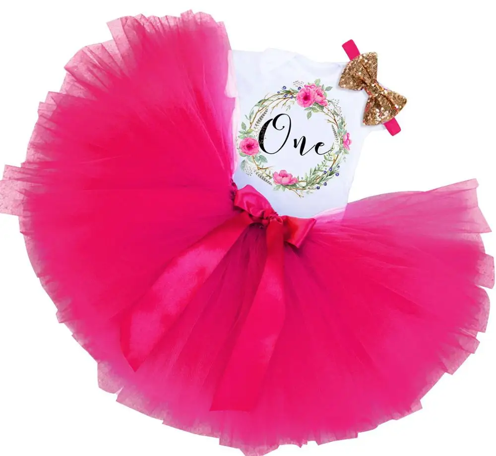 Комплекты одежды для новорожденных девочек, комбинезон на день рождения с бантом для маленькой принцессы+ юбка+ повязка на голову, комплект одежды для девочек 1 года - Цвет: As Photo