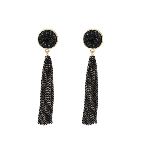 New Fashion Golden Silver Plated Dangle Hanging Black Rhinestone Long Drop Earrings For Women Jewelry Wholesale Gift