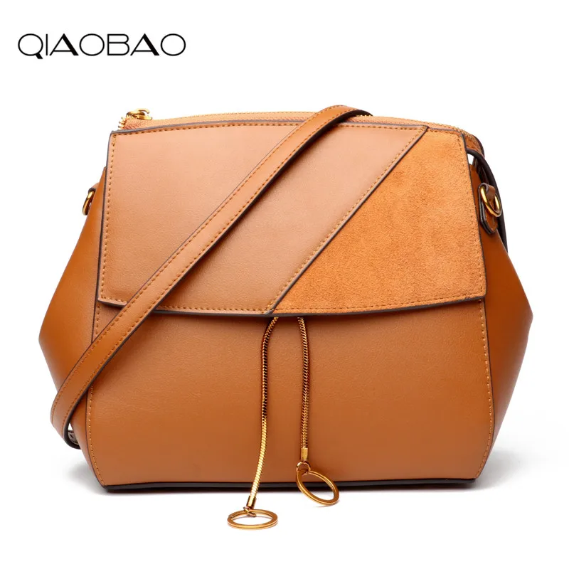 

QIAOBAO 2019 Fashion 100% Genuine Leather With Suede Flap Bag Women Messenger Bags Women Shoulder Bags Crossbody Bags For Lady
