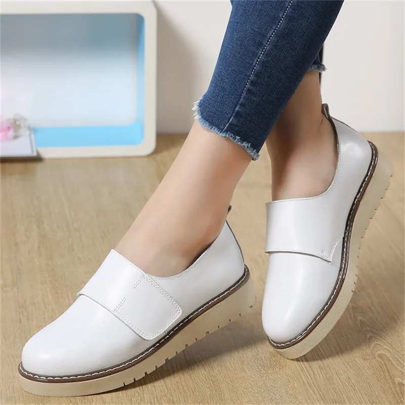 

ZOQI New Hot Genuine Leather Flat Shoes Women Creepers Hook Loop Women Casual Shoes Non-Slip Loafers Sneakers Zapatos Mujer 2018