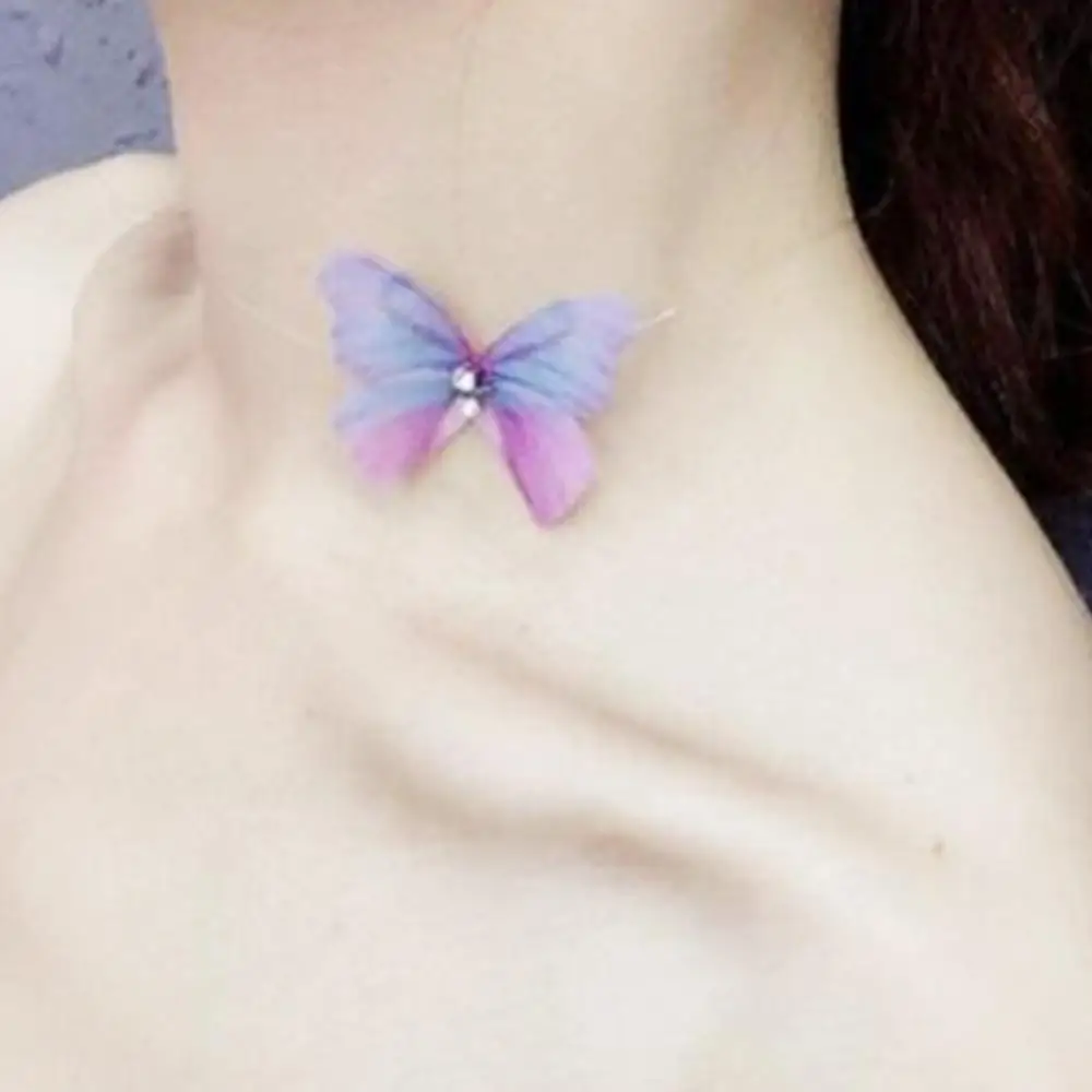 

3D Romantic Dream Invisible Fish Tape Butterfly Crystal Gems Necklace Fashion For Women Necklaces Jewelry