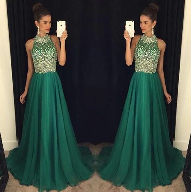 Dark Green Sequin Long Prom Dress