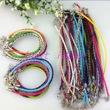 100 шт из разноцветной кожи Плетеный браслет для бисера Омаров застежка шнуры 18 см,, FB-886