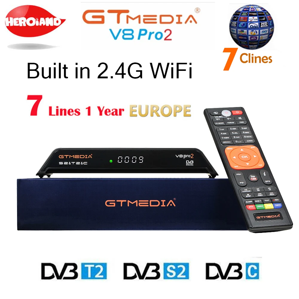 

GTmedia V8 Pro 2 Receptor DVB-S2 DVB-C DVB-T2 Built-in WiFi H.265 Support IPTV PowerVu DRE&Biss key Satellite TV Receiver PK GTC