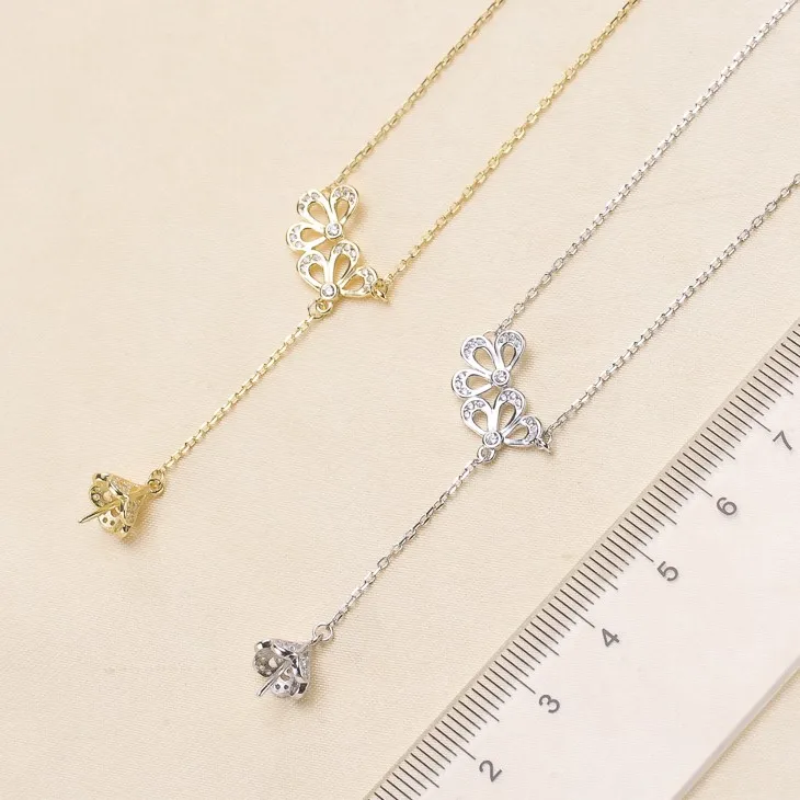 

2 Color 925 Sterling Silver Pearl Necklace Chain with Pendant Mountings Necklace Findings Jewelry Parts Fittings Accessories