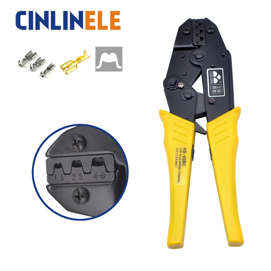 

HS-03BC 0.5-6.0mm 20-10AWG Crimp Pliers Multi Hand Tools Uninsulated Female Terminals Crimping alicate Replaceable Dies 9 Inch