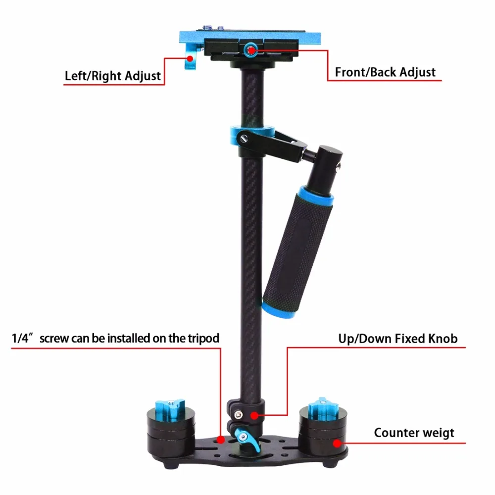 YELANGU S60T Professional Portable Carbon Fiber Mini Handheld Camera Stabilizer DSLR Camcorder Video Steadicam