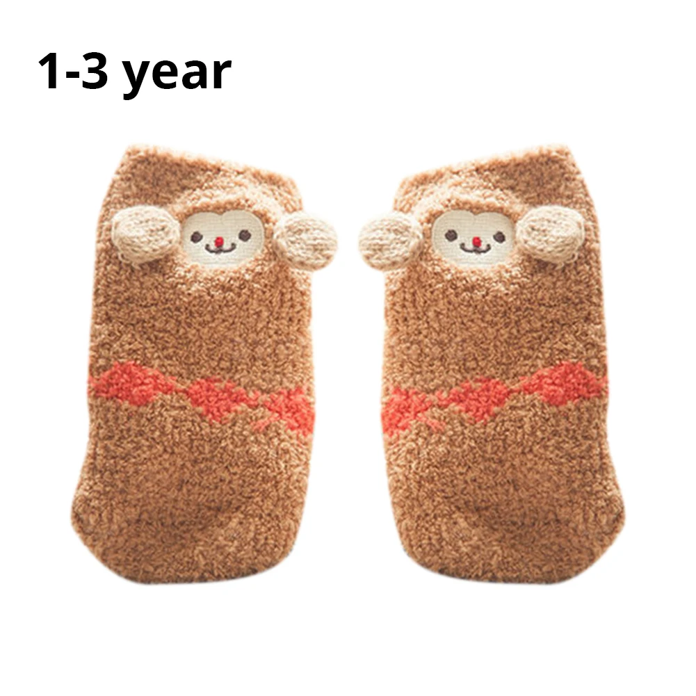 Детские носки для полотенец; сезон осень-зима; плотные теплые Нескользящие стереоскопические Детские Носки с рисунком животных