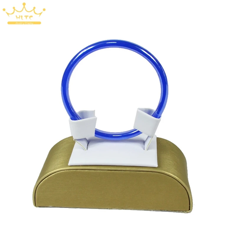 

Newest Jewelry Display Bracelet&Bangle Holder Window Show Cases High Quality Gold And White PU Leatherette 10.5x4.5x6cm