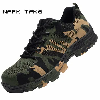 

men casual breathable big size steel toe caps work safety summer shoes anti-puncture non-slip tooling boots protective footwear