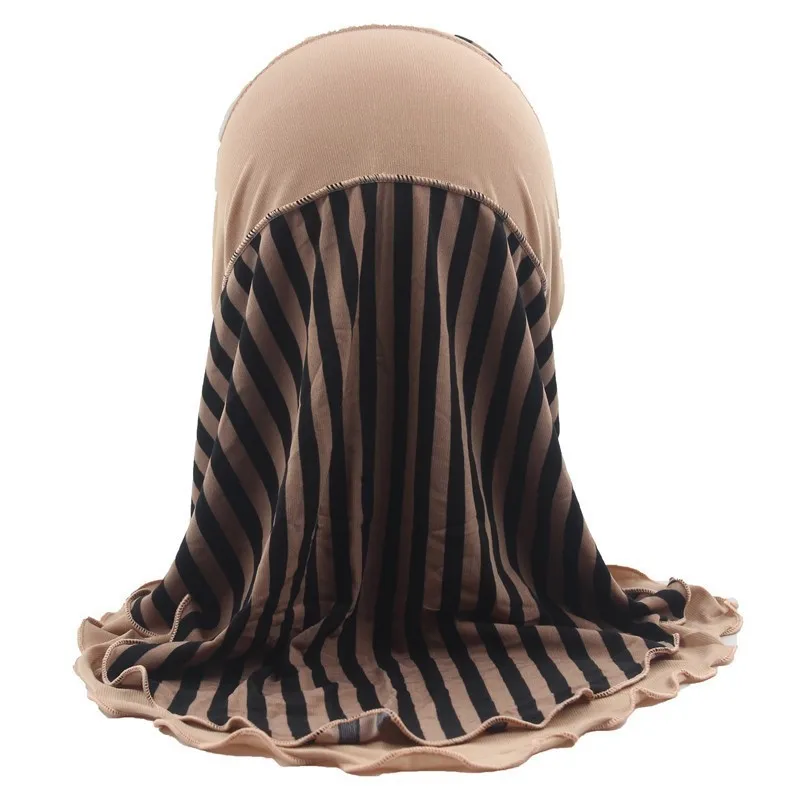 Мусульманский хиджаб для девочек, исламский шарф в арабском стиле, шали в полоску, двухслойные, около 45 см