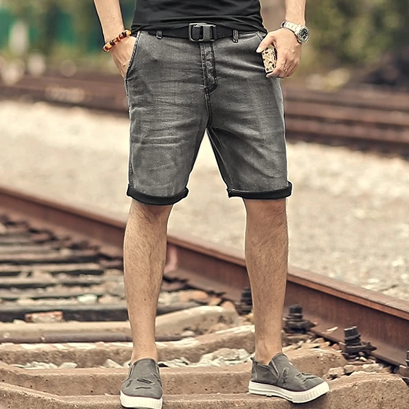 Men retro slim black grey button fly fashion casual shorts jeans Men European style new vintage washed brand denim shorts K669-2