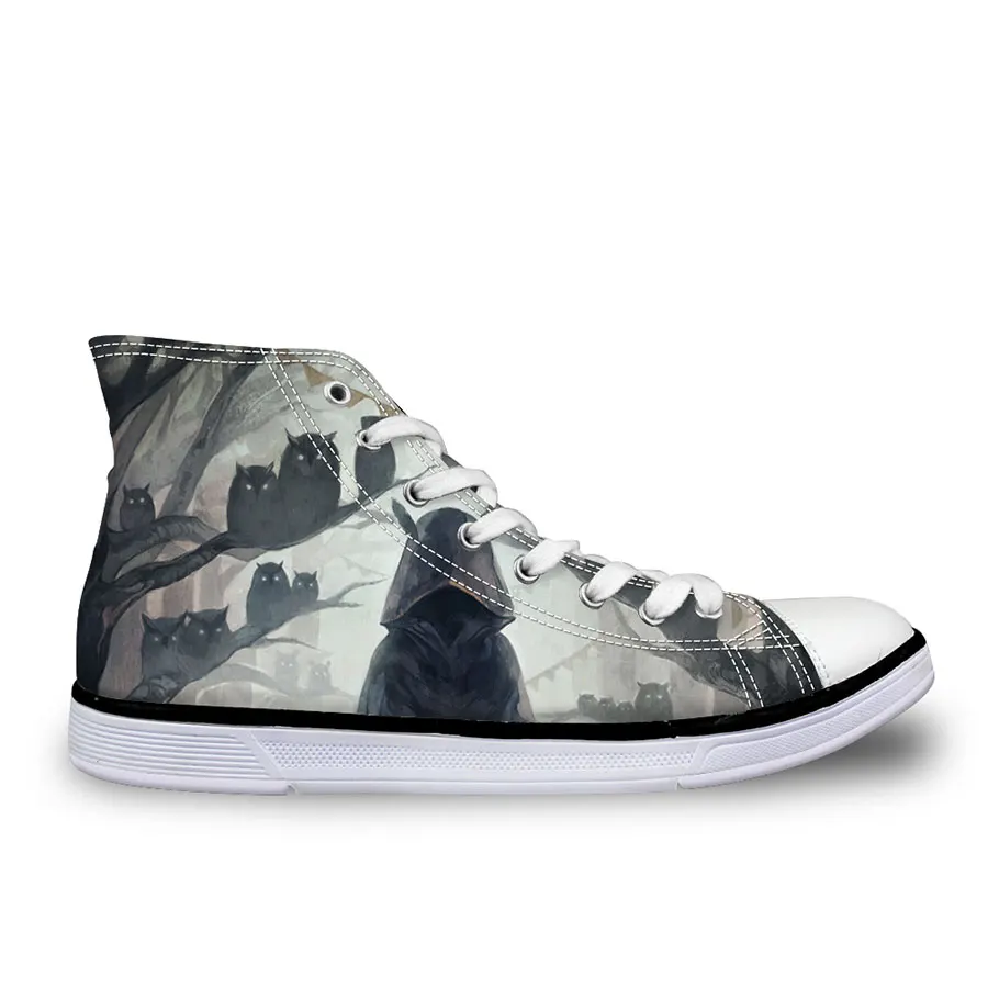 

2019 New Women's High-top Canvas Shoes Fashion Cartoon Owl Printed Cute Lace-up Flat shoes Student Casual Shoes