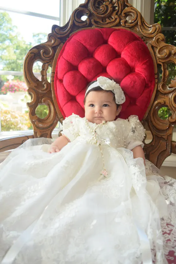 Vintage-Toddler-Girls-Christening-Dress-with-Headband-White-Lace-Pearls-Baby-Girl-Birthday-Baptism-Dresses-Custom