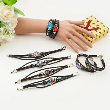 

wholesale 10pcs/lot PU leather 18mm metal diy snap button bracelet for women men's retro bracelets