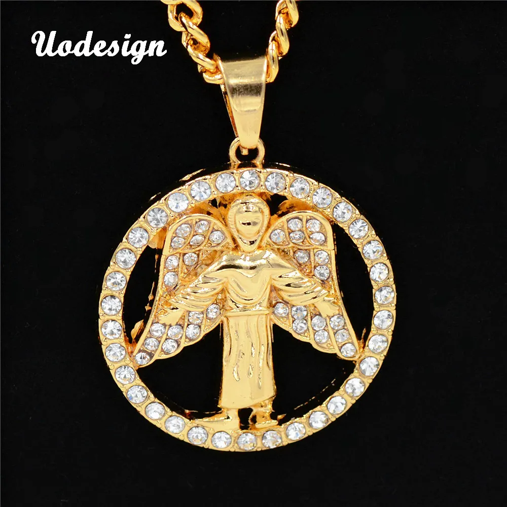 Uodesign Hip Hop Round Angel Crystal Pendant Men Women Jewelry Gifts