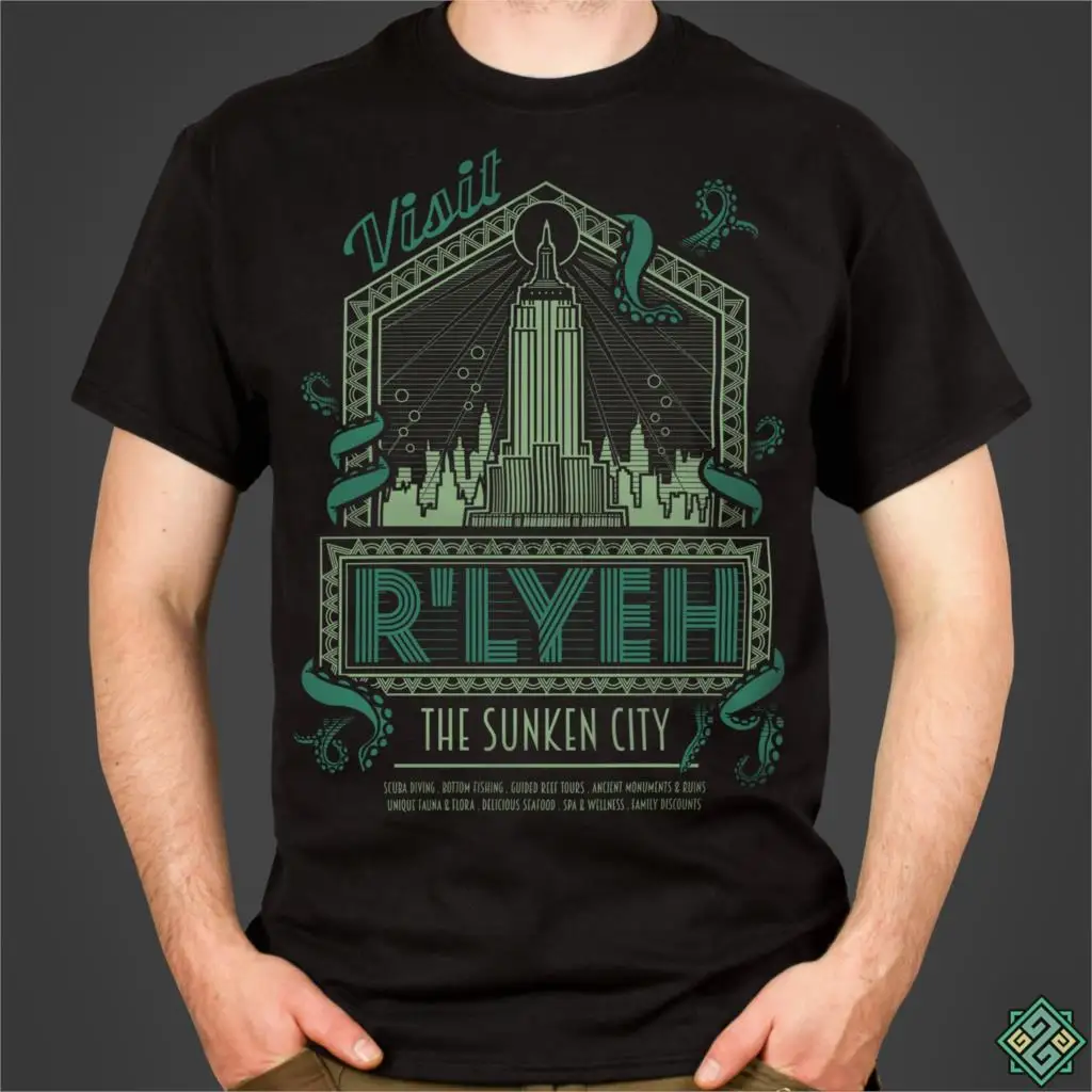 Rlyeh затонувший город H.P. Мужская футболка в стиле ужасов Lovecrafts Call of Cthulhu
