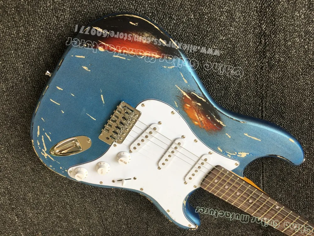 

2019 new arrival Heavy Relic blue over Sunburst ST electric guitar,High quality relic aged guitar,free shipping