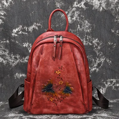 Яркие рюкзаки из натуральной кожи винтажные женские школьные рюкзаки 3D Бабочка печать сумки на плечо Средний размер дорожные сумки - Цвет: Red