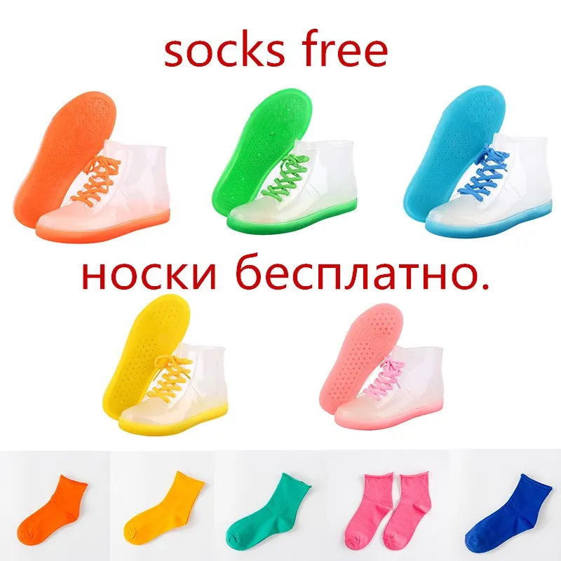 

KESMALL Women PVC Ankle Rain Boots Candy Colors Transparent Jelly Rain Shoes For Woman Rain Boots Lace-up Girls Flat Rain Boots