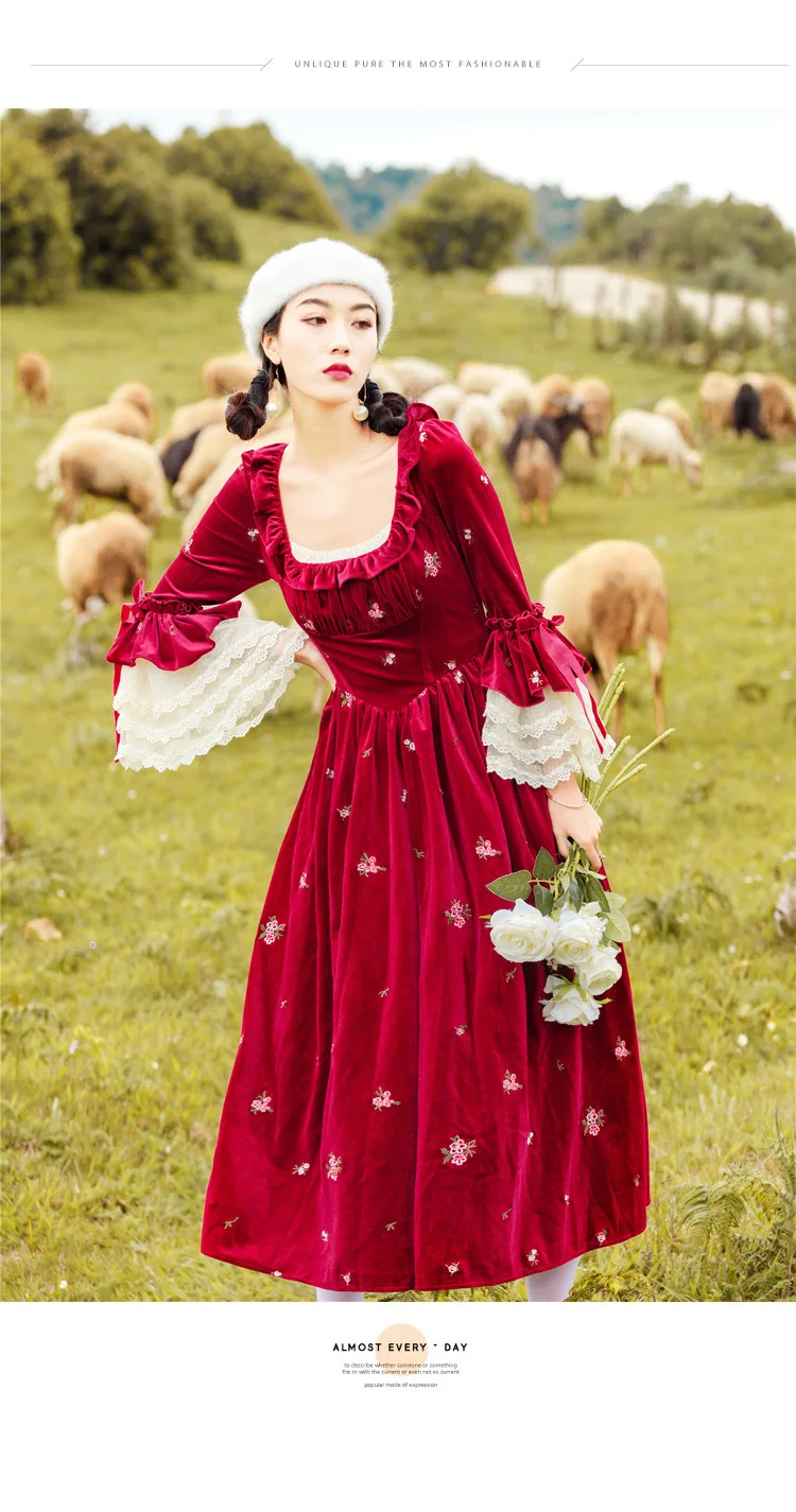 Весеннее Новое модное Брендовое кружевное платье с вышивкой, женское платье в стиле ретро, хорошее качество, длинное бархатное платье wq816, Прямая поставка
