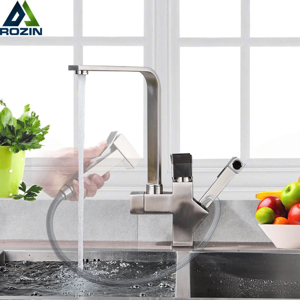 

Luxury Brushed Nickel Faucet Pull Out Kitchen Sink Mixer Tap Swivel Spout Cold Hot Faucet for Kitchen High Pressure Spray Head