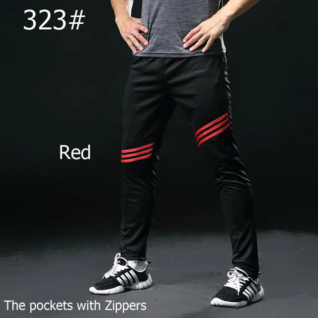 Pantalones deporte chandal, обтягивающие футбольные штаны, футбольные тренировочные штаны, мужские тренировочные штаны для бега, мужские спортивные штаны, мужские брюки - Цвет: 323 black red