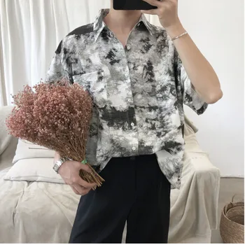 

2019 New Chinese Style Men's Harajuku Summer Tie Dyeing Process Short Wild Loose Handsome Casual Student Large Size Shirt