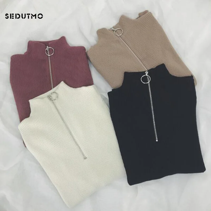 

SEDUTMO 2018 Spring Turtleneck Woman Sweater Pullovers Long Sleeve Sweater Women Knitting Slim Jumper Tunic Top ED130