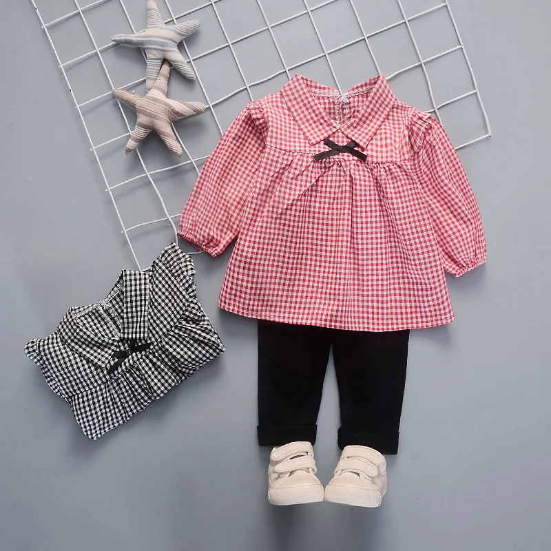 

IENENS 2PC Girls Princess Clothes Clothing Sets Kids Children Girl Outfits Suits Baby Toddler Girl's Plaid Shirts + Pants 1-4Y