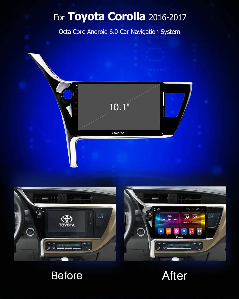 Perfect Ownice C500+ G10 10.1" 2.5D Nano Screen Android 8.1 Octa Core car dvd player for Toyota Corolla 2016 2017 4G LTE SIM 32G ROM 4G 2