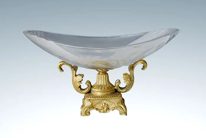 

Crystal glass handicraft statues tray with bronze base fruit dish home decoration business gifts 004
