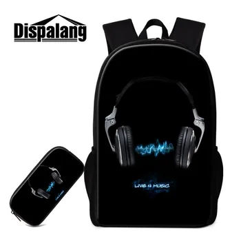 

Dispalang 2 Pcs/set Women Backpack with Pencil Bag Headset Pringting School Bag Art Schoolbag Kids Pen Bag Girls Shoulder Bag