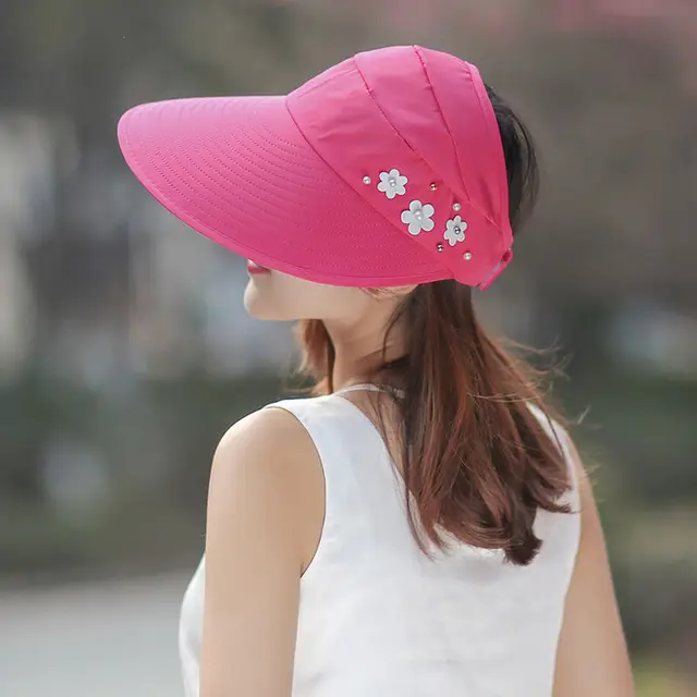 New Sun Hats for women summer pearl packable sun visor hat with big