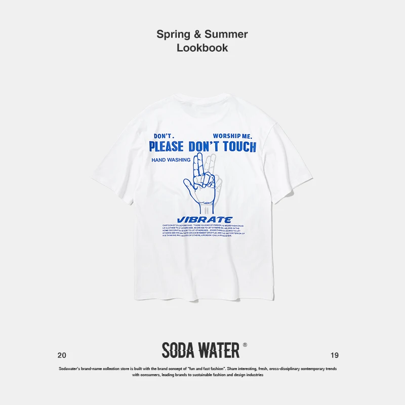 Мужская футболка с коротким рукавом SODA WATER хлопковая уличная одежда в стиле хип