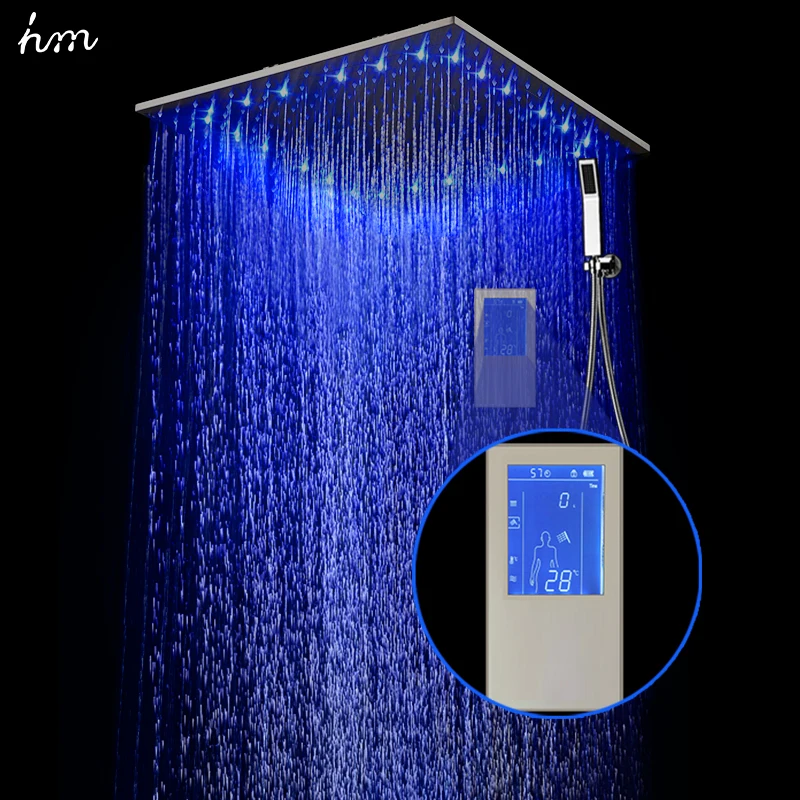

intelligent digital display rain shower set installed in wall 2 Jets LED 24" rainfall thermostatic touch panel mixer