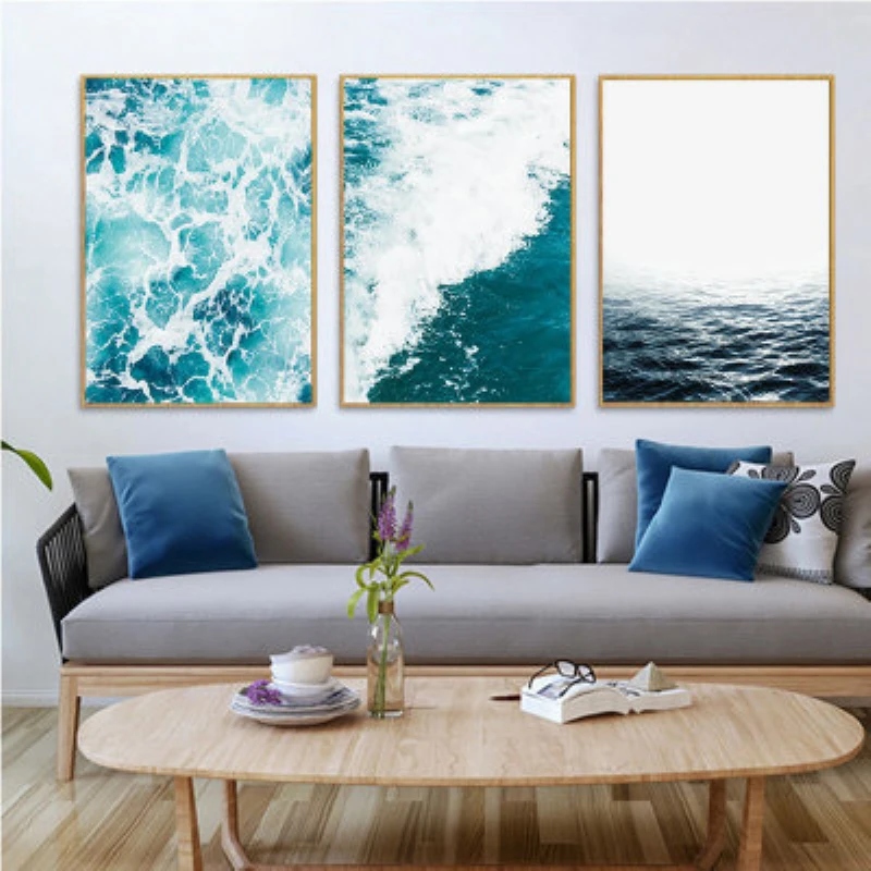 

Modern Style Hand Painted Sea Wave Seascape Canvas Painting Poster Prints Pictures For Living Room Sofa Bed Background Decor