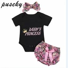 Младенческой новорожденных девочек принцесса папа Боди детей Костюмы летние шорты рукавом топы и шорты повязка на голову 3 шт. 0-24 м