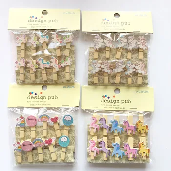 

10pcs Flamingo Unicorn Party DIY Photo Frame Mini Wooden Clip Baby Shower Decor Unicorn Birthday Party Decorations Kids Favors