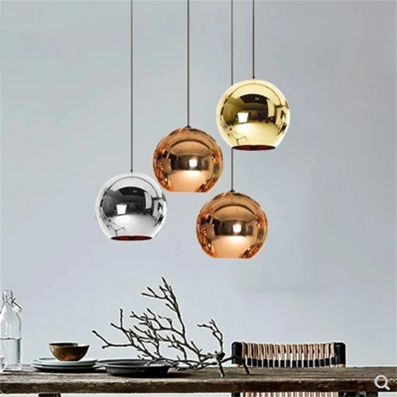 

Copper Sliver Shade Mirror Chandelier Light E27 Bulb LED Pendant Lamp Modern Christmas Glass Ball Lighting