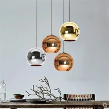 Copper Sliver Shade Mirror Chandelier Light E27 Bulb LED Pendant Lamp Modern Christmas Glass Ball Lighting willlustr copper pendant lamp brass hanging light fabric shade chandelier modern suspension lighting american country bronze