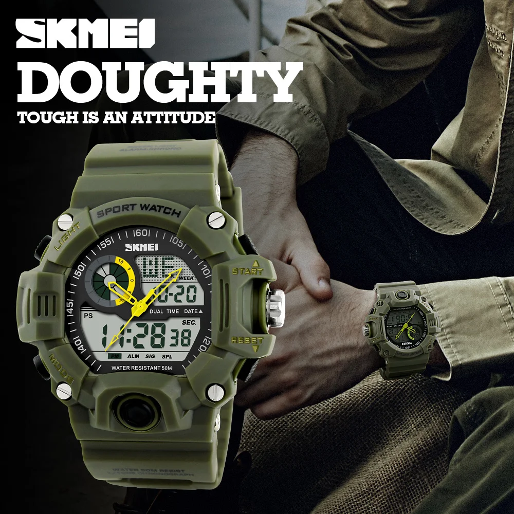 

Skmei Brand Men Sports Watches Casual Army Green Wristwatch LED Digital-Watch Waterproof Cool Military Watch Relogio Ceasuri